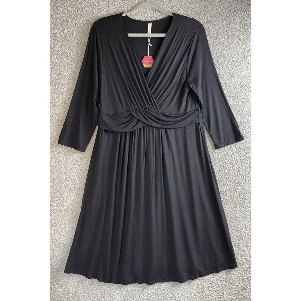 New Pink Blush Maternity Dress Womens Size Large Black Front Knot Long Sleeve - Picture 4 of 15